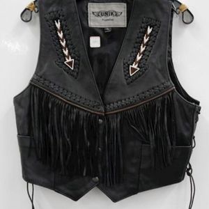 Leather Motorcycle Vest with Bead Work